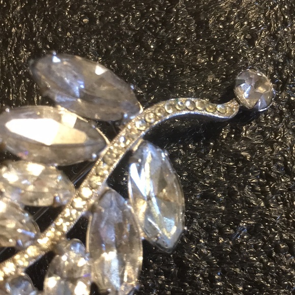 VTG Kramer New York Clear Marquis Rhinestone Pave Silver Brooch Pin Signed - Picture 6 of 16